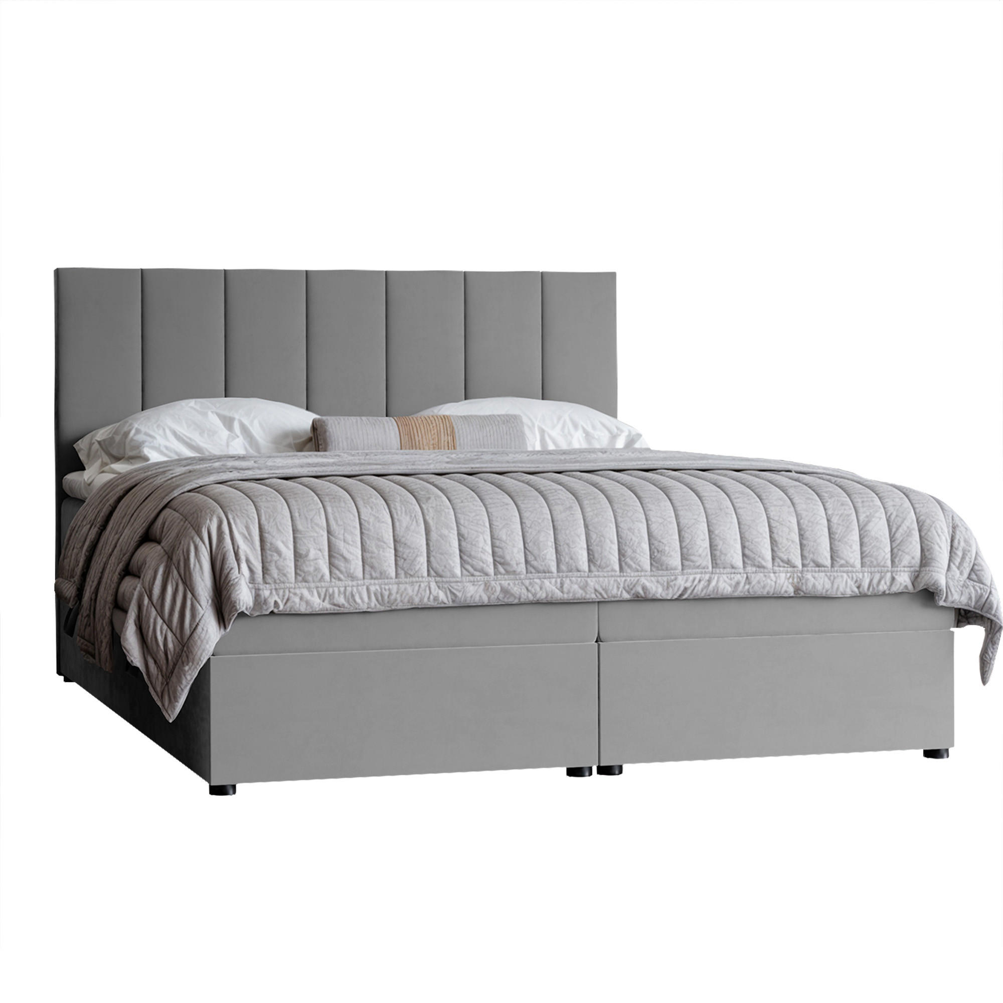 BOXBETT ZELTO 200/200 cm, mit Matratze und Topper, Hellgrau - Hellgrau, Holzwerkstoff/Textil (200/200cm) - Idohome
