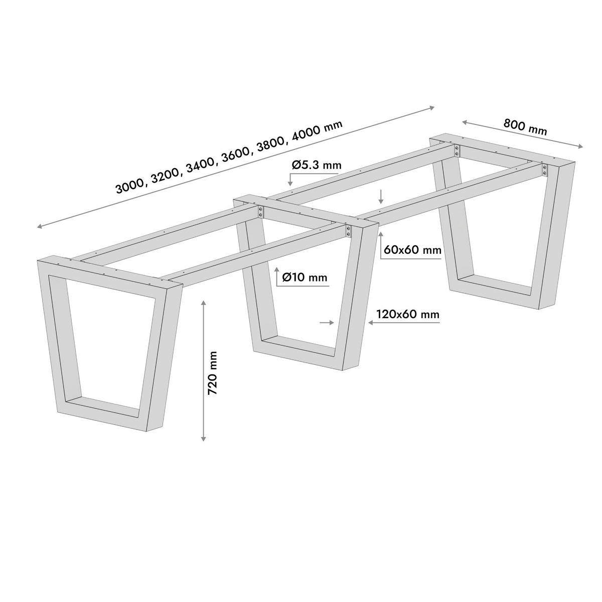 TISCHBEINE Atria Extreme Long Metall Schwarz 300/80/72 cm - Schwarz, Metall (80/72/300cm) - Metalo Pro