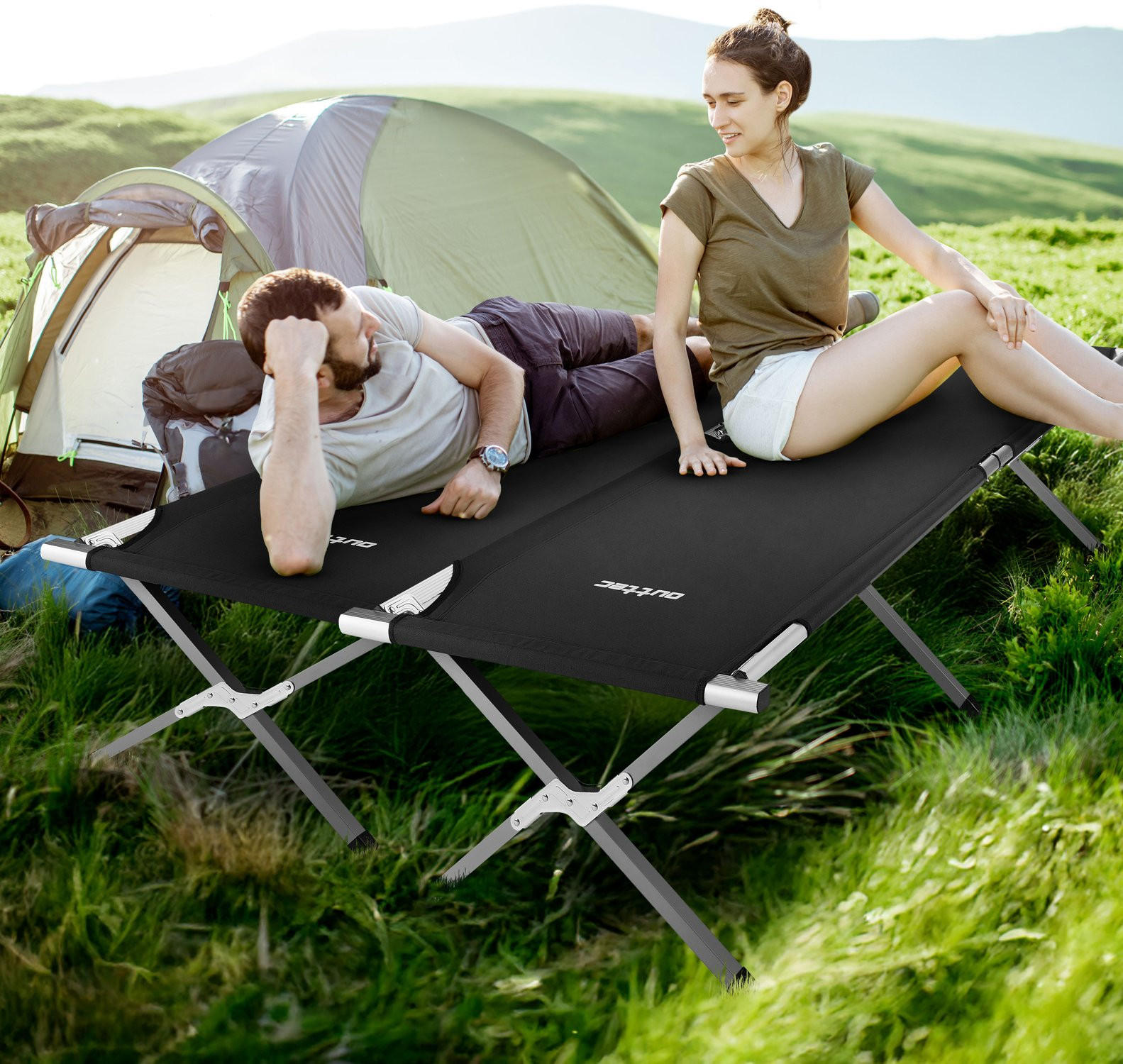 CAMPINGBETT 203/62/45 cm - Schwarz, Metall (62/45/202cm) - Outtec