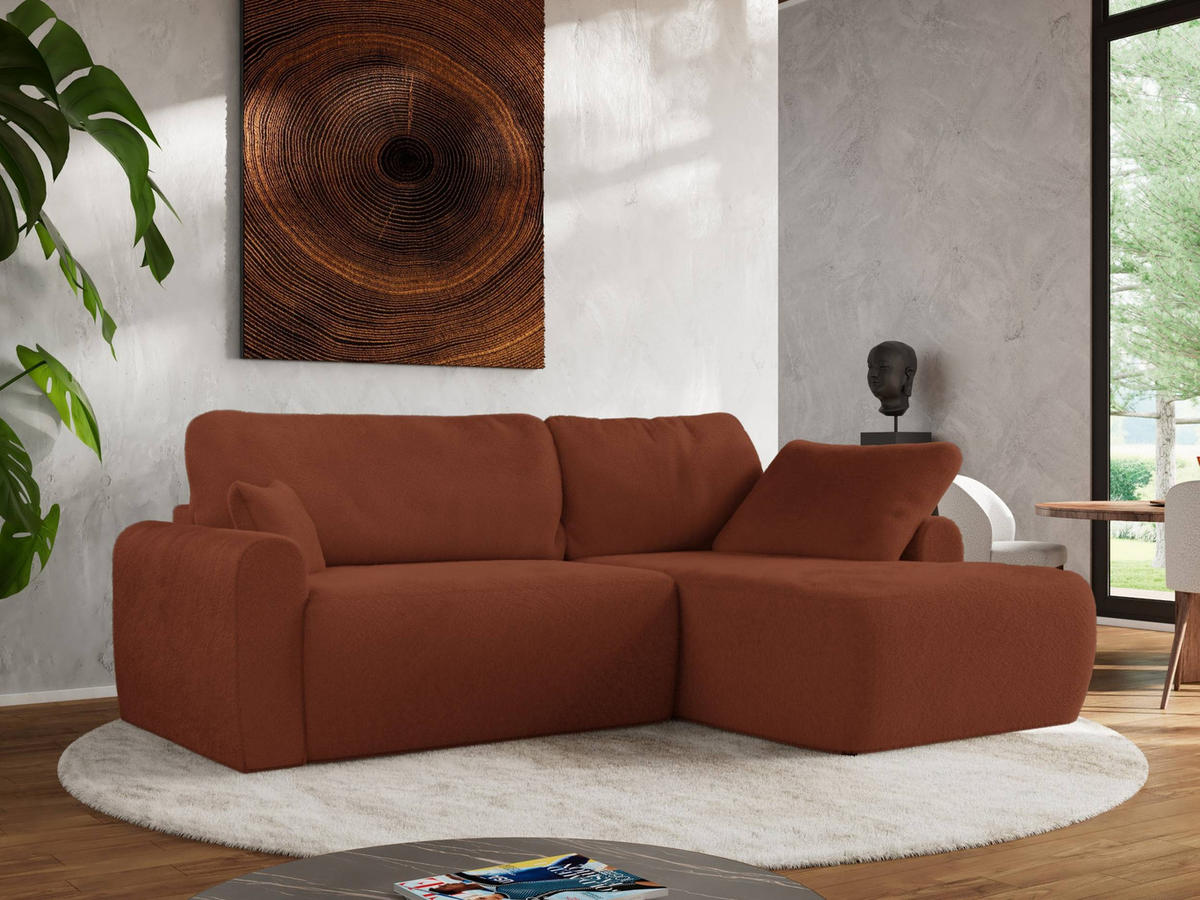 ECKSCHLAFSOFA CUBO L Orange Plüsch - rechts - Schwarz/Orange, Kunststoff/Textil (187/273cm) - MKS