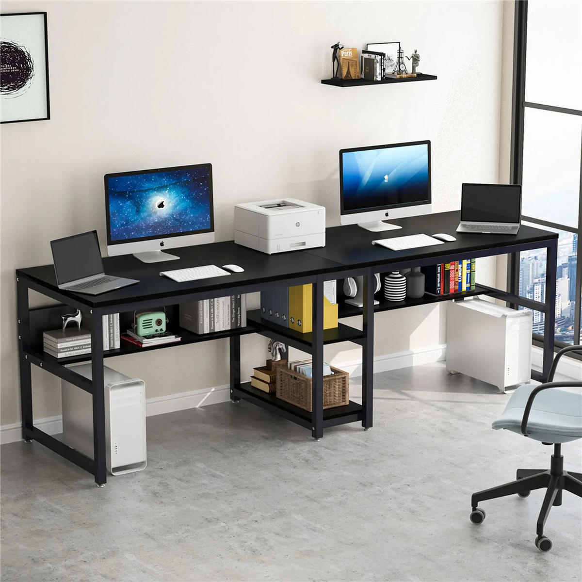 SCHREIBTISCH 200/60/75 cm Doppel Computertisch 2 Personen - Schwarz, Metall (200/60/75cm) - Kaket