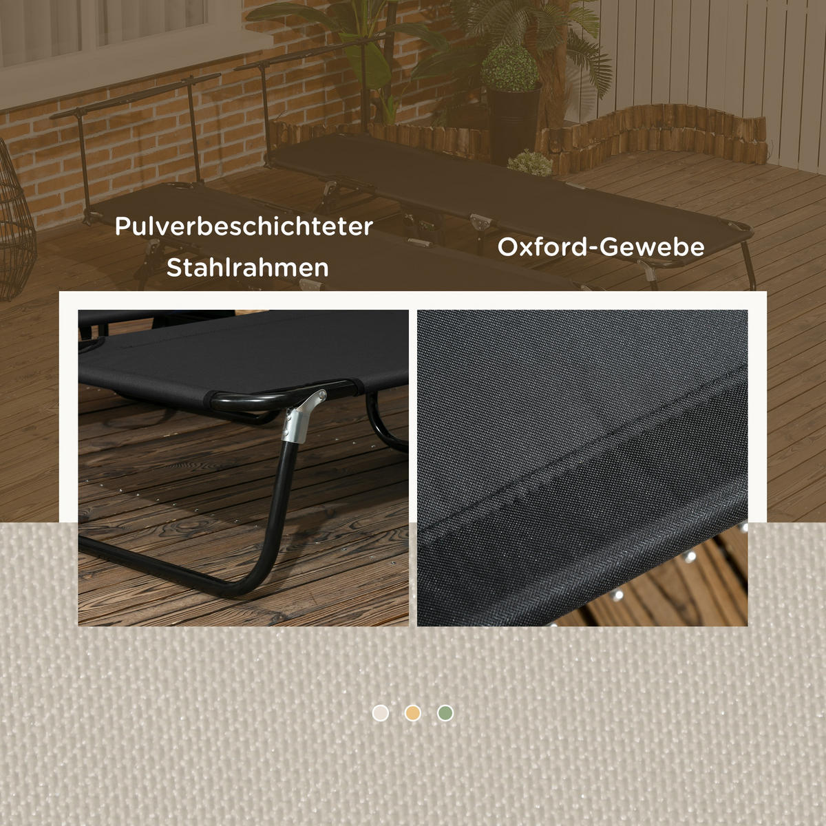 SONNENLIEGE-SET 2 TLG. mit Sonnendach Schwarz - Schwarz, Textil/Metall - Outsunny