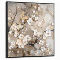 LEINWAND Bilder mit Rahmen - Blumen - Weiß - Gold - Beige - Luxus - 90x90 - Greige, Textil (90/90cm) - MuchoWow