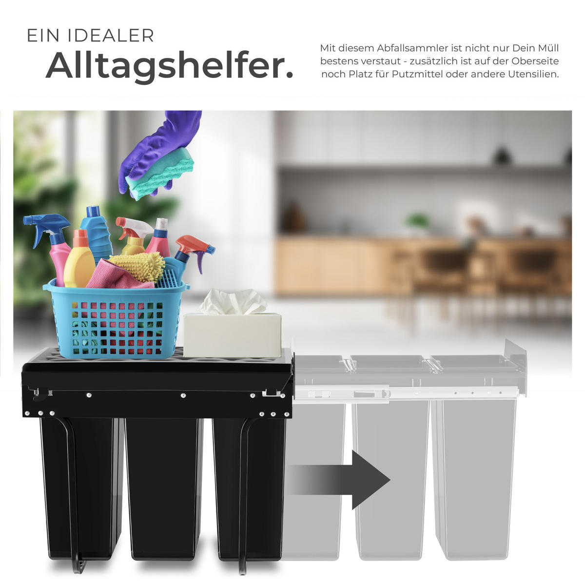 ABFALLSAMMLER Ashlyn,26 x 48 x 42 cm,schwarz - Schwarz, Kunststoff (26/42/48cm) - tectake