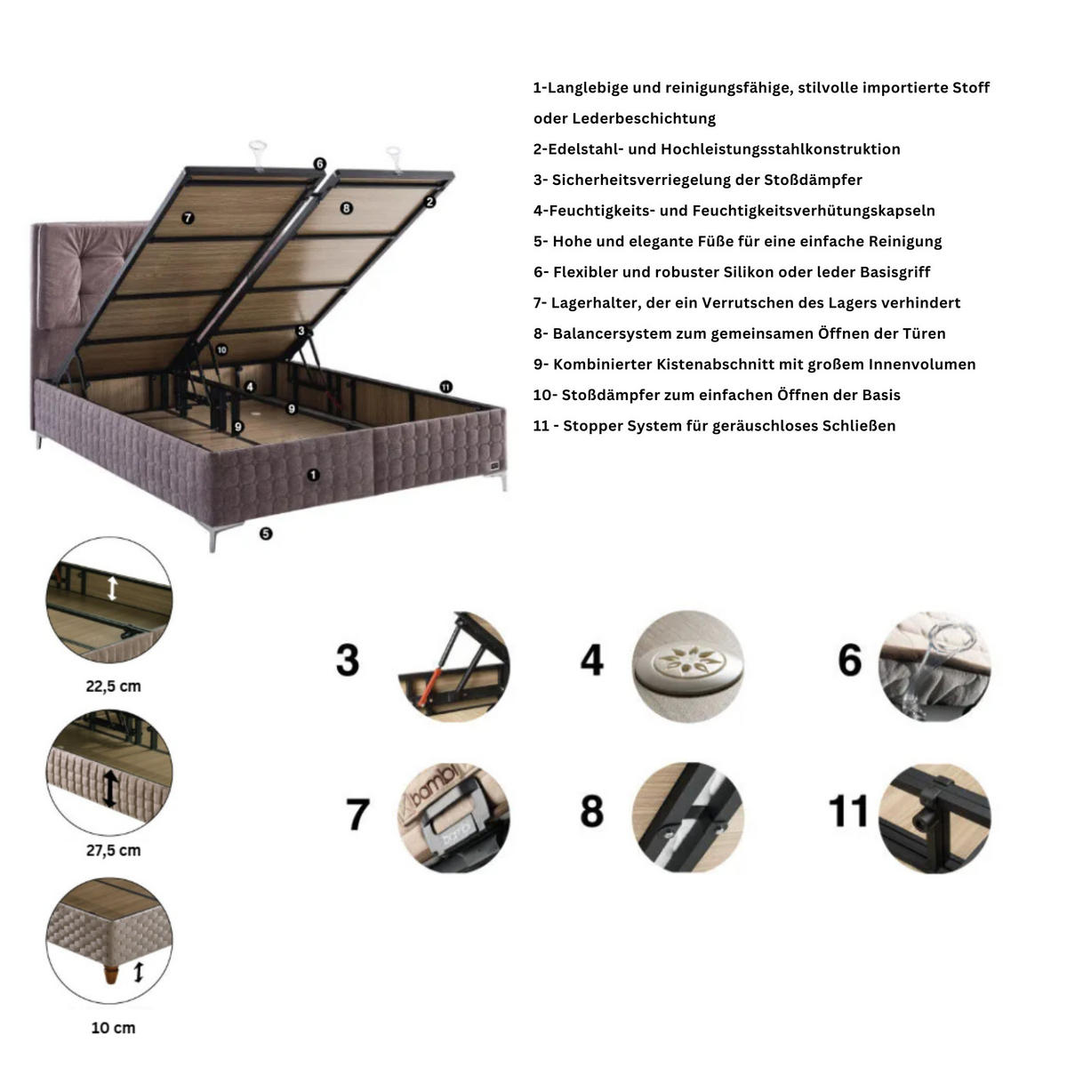 BOXBETT Bambi Sleepure Set 180x200 - Grau, Holz/Metall (180/200cm) - Bambi