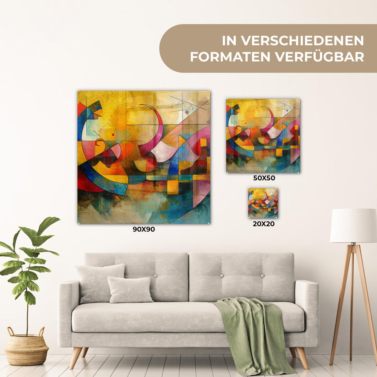 ACRYLGLASBILD Kunst - Abstrakt - Modern 90x90 cm - Gelb, Glas (90/90cm) - MuchoWow