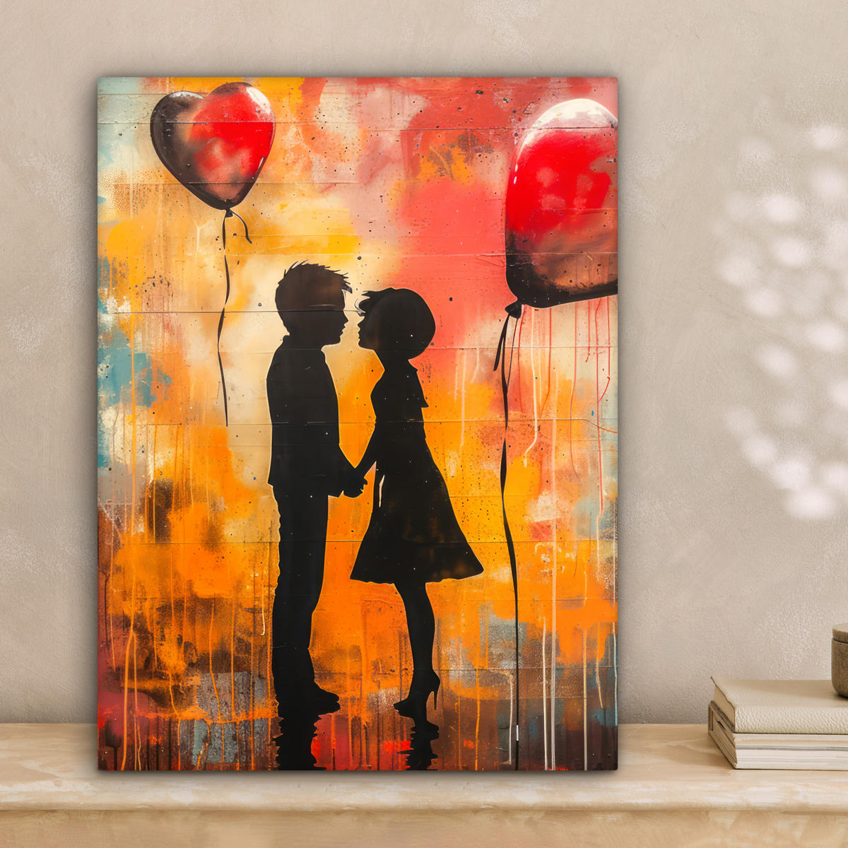 LEINWANDBILD Straßenkunst - Liebe - Graffiti - Kunst - Banksy 30x40 cm - Orange, Textil (30/40cm) - MuchoWow