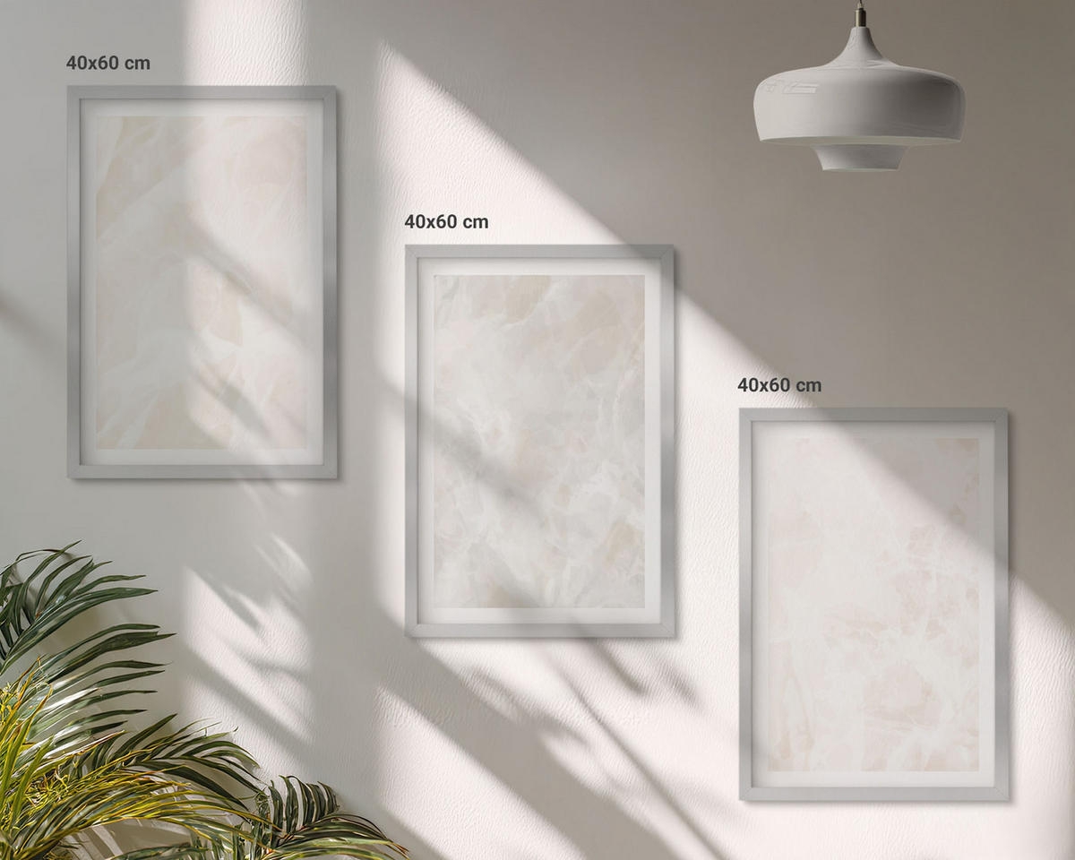 BILDER SET 3er Set - 40x60 cm Silberner Rahmen - Die Struktur von elegantem Marmor - Silberfarben, Kunststoff (40/60cm) - TULUP