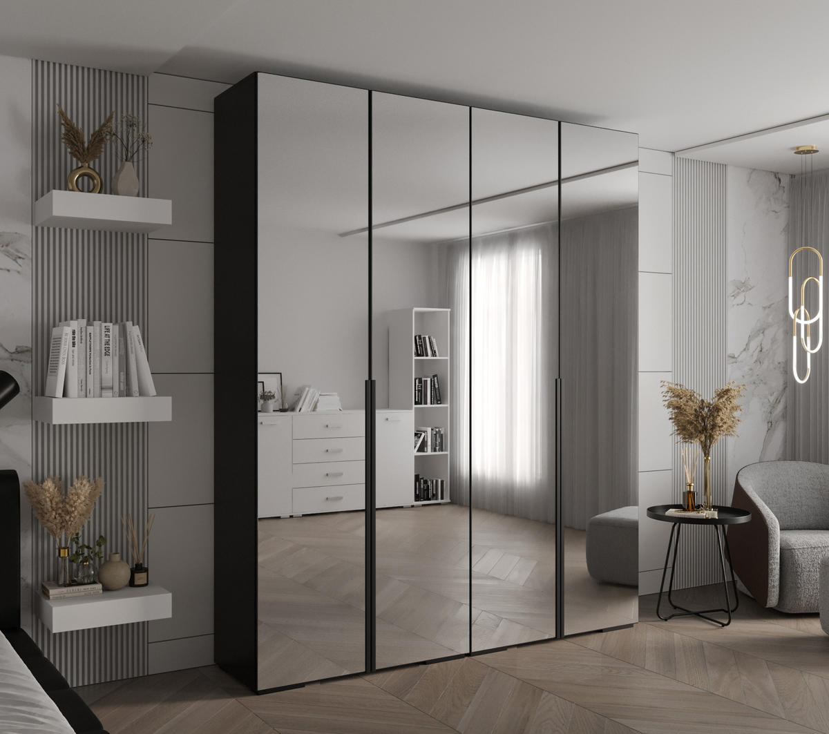 DREHTÜRENSCHRANK 236.7/200/47 4-türig - Schwarz, Holz/Metall (200/236.7/47cm) - Abiks Möbel