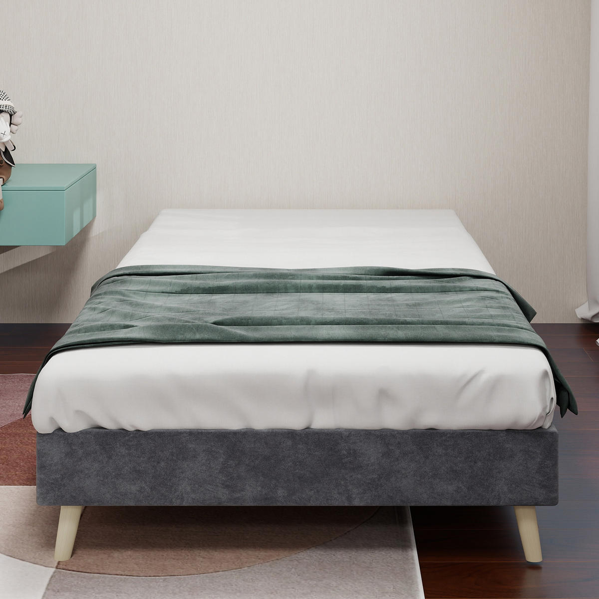POLSTERBETT 90x200 cm niedrig ohne Stauraum grau - Grau, Textil (90/200cm) - LEBENLANG