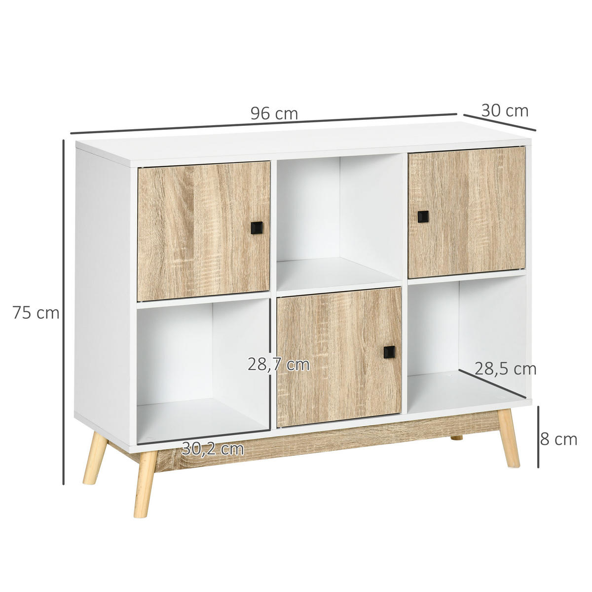 SIDEBOARD DE-11014 9 Würfel mit 3 Türen Weiß/Naturholz - Naturfarben, Holzwerkstoff (96/75/30cm) - ComfortXL