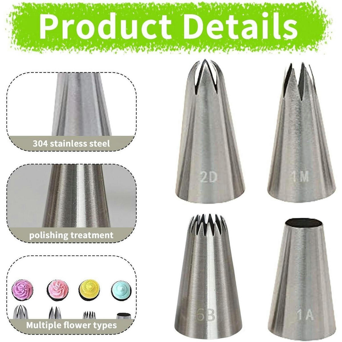 SPRITZTÜLLEN Set 4-teilig Edelstahl - Silberfarben, Metall (3/4.5/3cm)