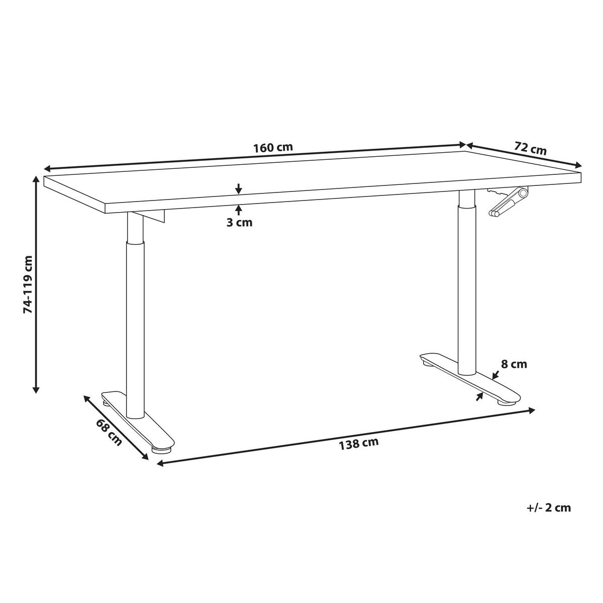 SCHREIBTISCH manuell höhenverstellbar 160/72 cm Schwarz/Hellbraun Destinas - Hellbraun/Schwarz, Holzwerkstoff/Metall (72/160/74cm) - Beliani