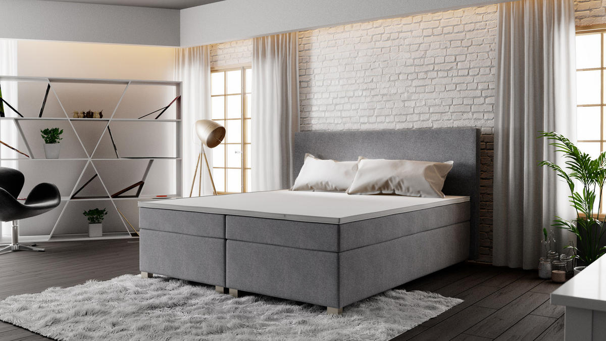 BOXBETT SIMPLE mit Matratze H3, Bonell und Topper 180x200 COSMIC 160 - Hellgrau, Textil (180/200cm) - Bedante