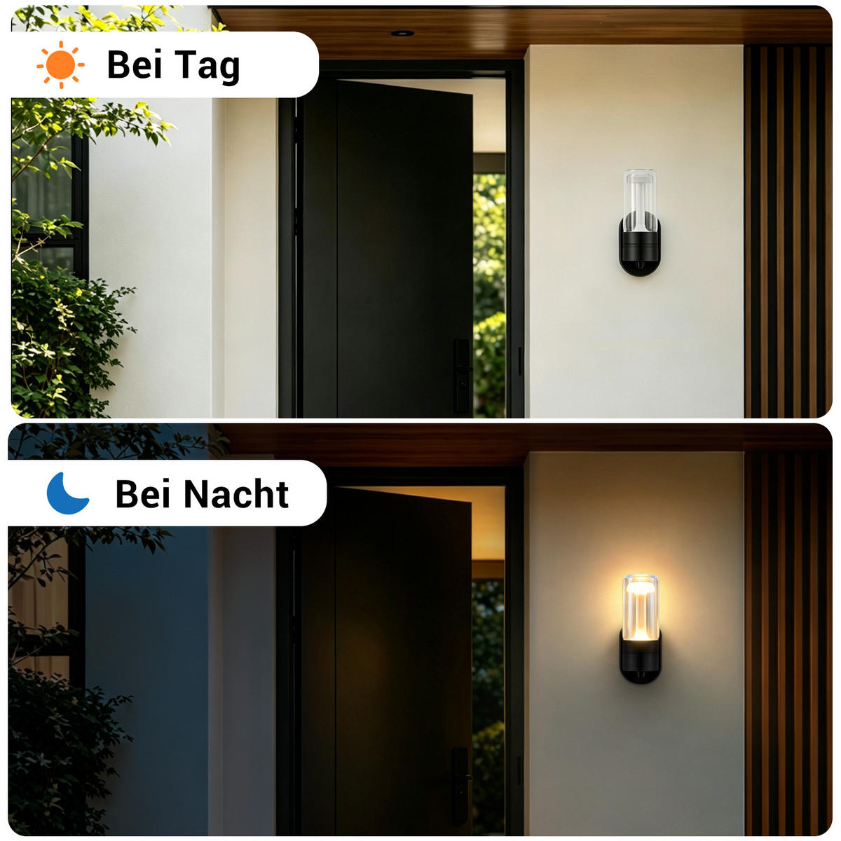 AUSSENWANDLEUCHTE Glenly 12.5/6.5/20 cm - Schwarz, Glas/Metall (12.5/6.5/20cm) - ZMH