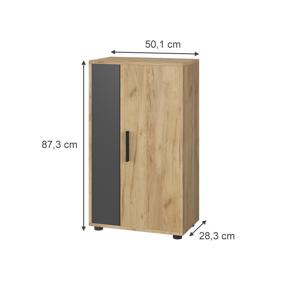 KOMMODE Berno Goldkraft Eiche/Anthrazit 50.1 x 87.3 cm mit 2 Fächern - Honigeiche/Anthrazit, Holzwerkstoff (50.1/87.3/28.3cm) - Vicco