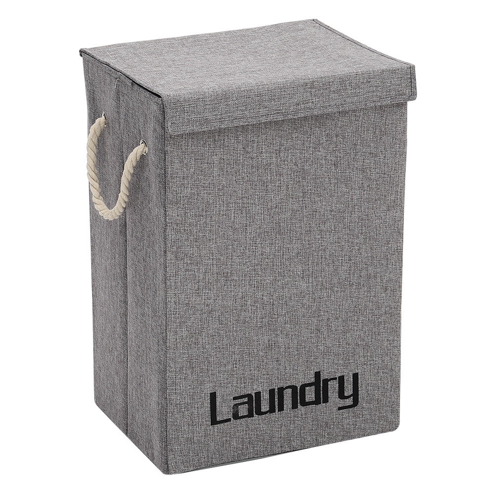 WÄSCHEKORB aus Leinen in Grau faltbar mit Deckel und Hanfseilgriffen Leicht zu transportieren Vielseitig einsetzbar 40 × 30 × 60 cm - Grau, Textil (30/60/40cm) - Livingandhome