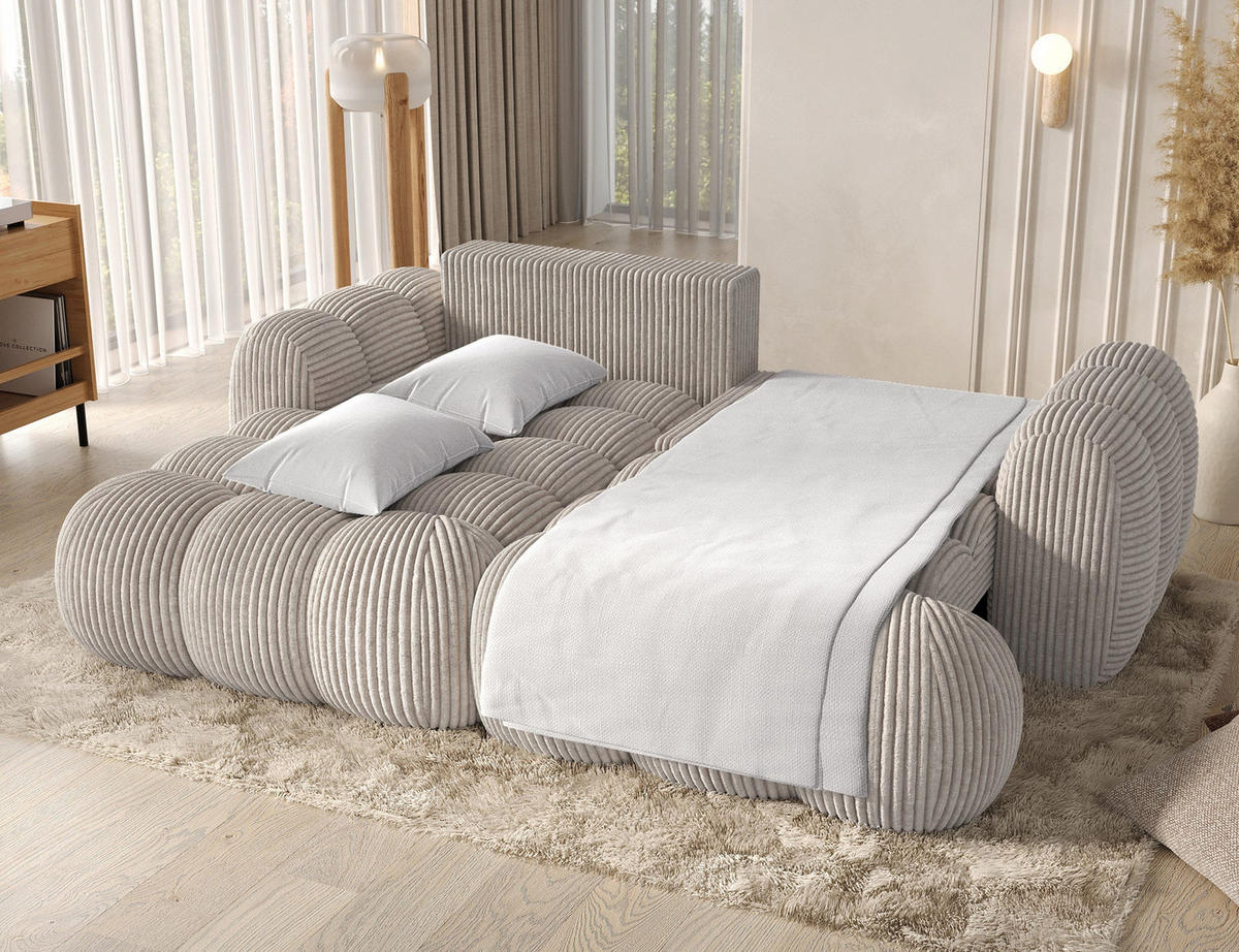 ECKSOFA COVELION L-Form – Schlaffunktion, Bettkasten, Wellenfederung, HR-Kaltschaum, inkl. Kissen, moderner Wohnkomfort - Champagner, Kunststoff (260/167cm) - Wohnideebilder