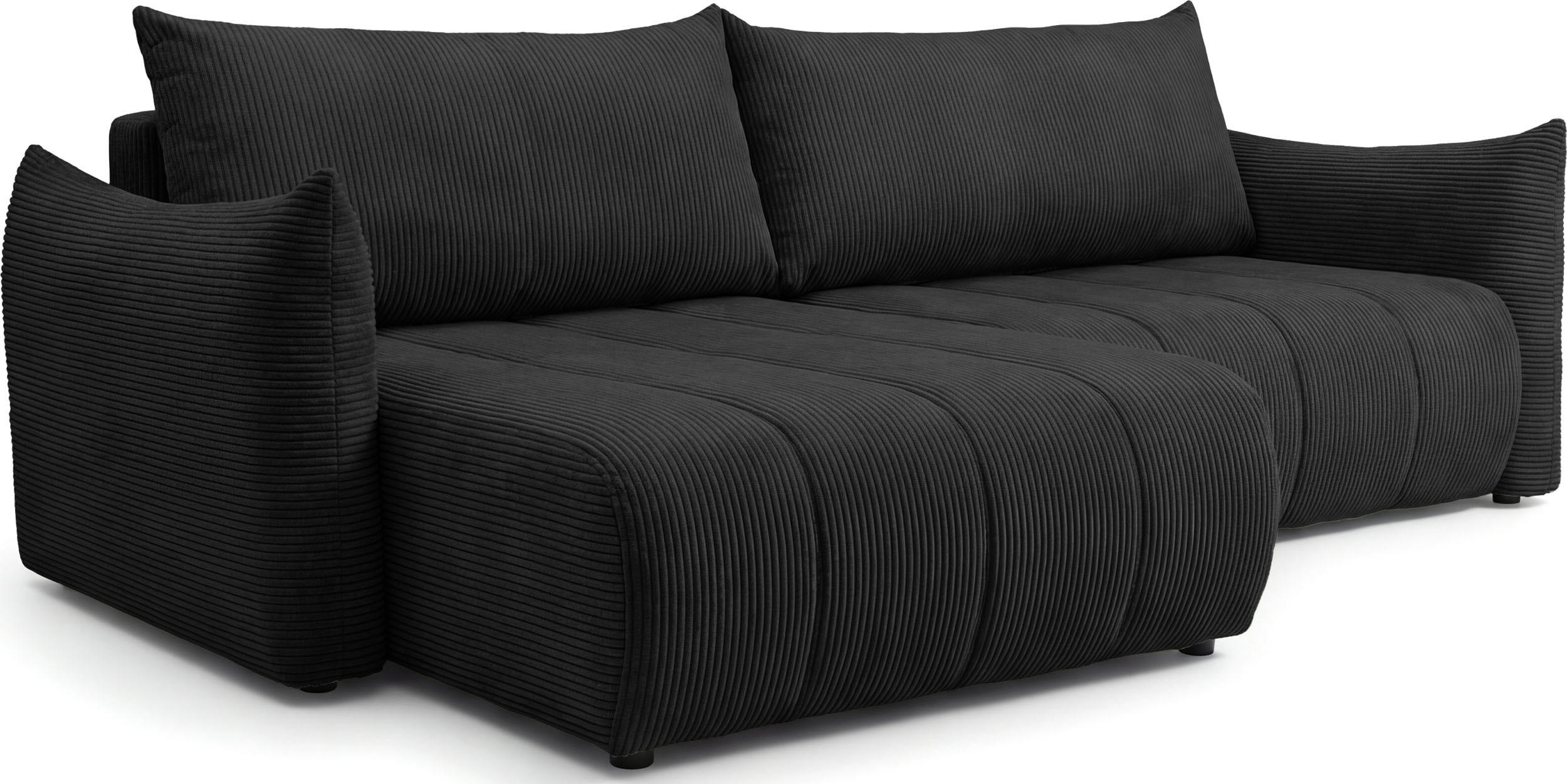 ECKSOFA Liv mit Schlaffunktion & Bettkasten in Cordstoff Schwarz, Universell 260/154/86 cm - Schwarz, Kunststoff/Textil (260/154cm) - WFL GROUP