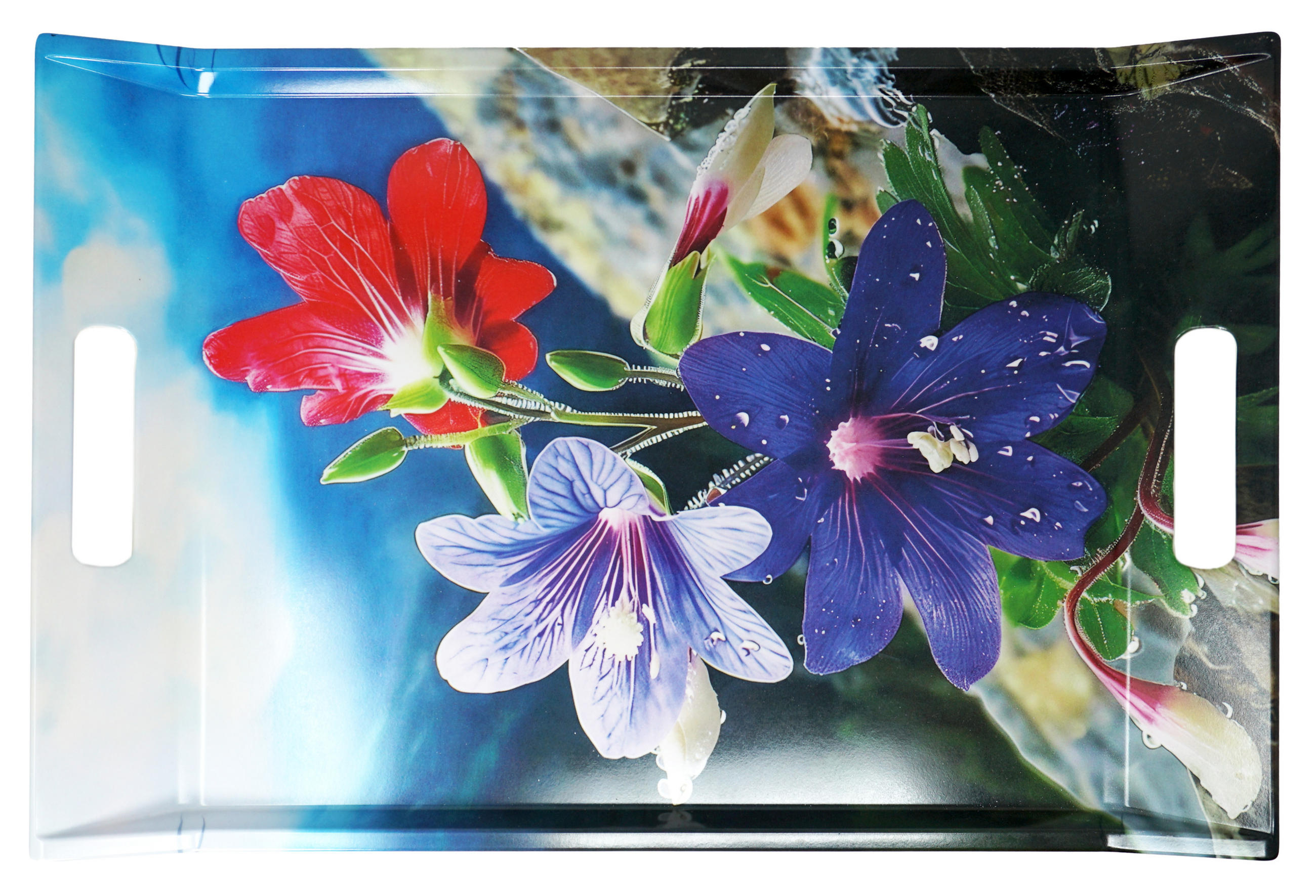 TABLETT Bergblume, rechteckige Serviertablett mit Griff 47x31 cm - Blau, Kunststoff (31/3/47cm) - Lashuma
