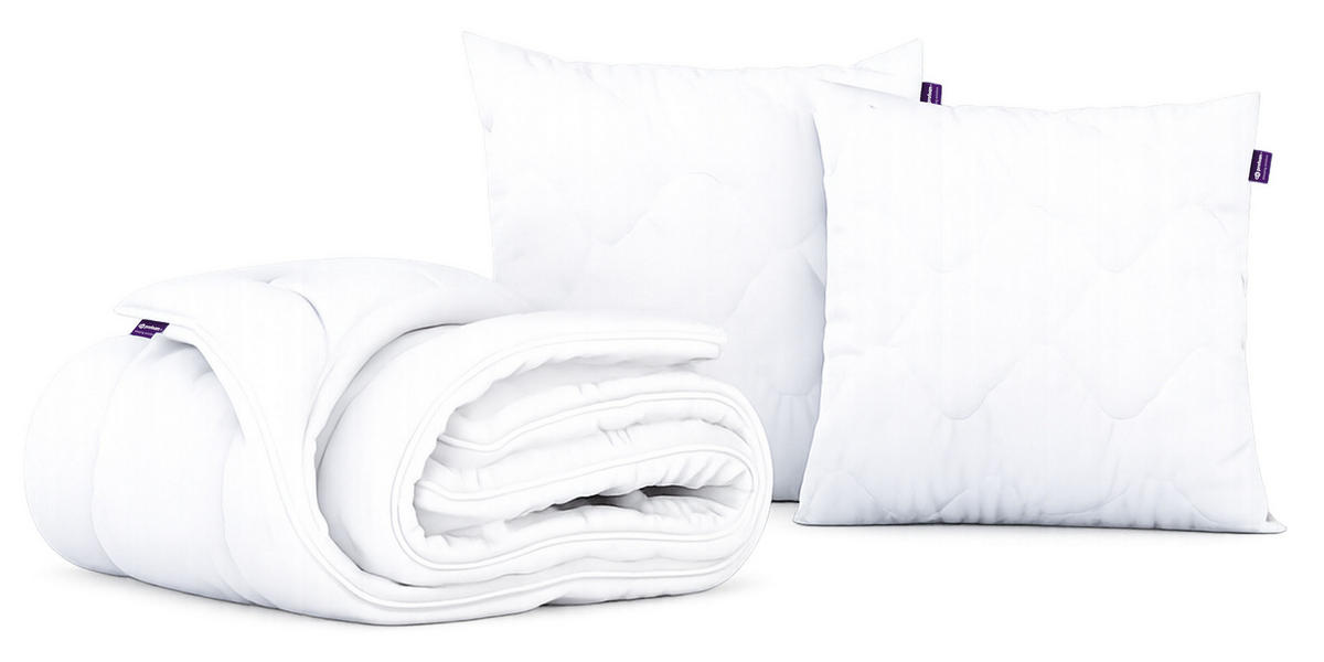 GANZJAHRESBETTDECKE Anti-Stress-Effekt CALIMA 160/200 mit Kopfkissen 80/80 - Weiß, Textil (160/200cm) - MKS