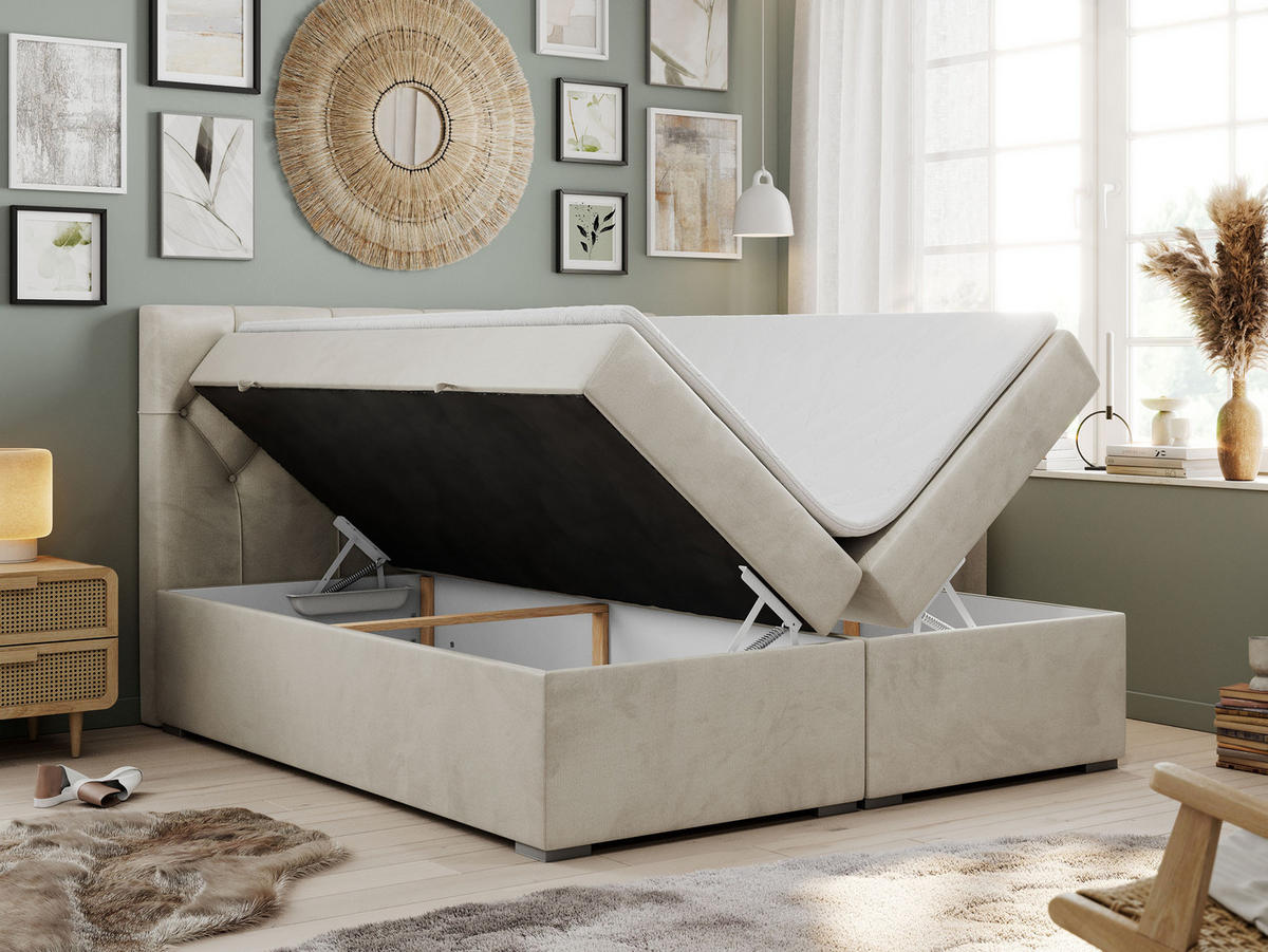 BOXBETT ALDA 120/200 Beige Velvet - H3 - Beige, Holz/Textil (120/200cm) - MKS