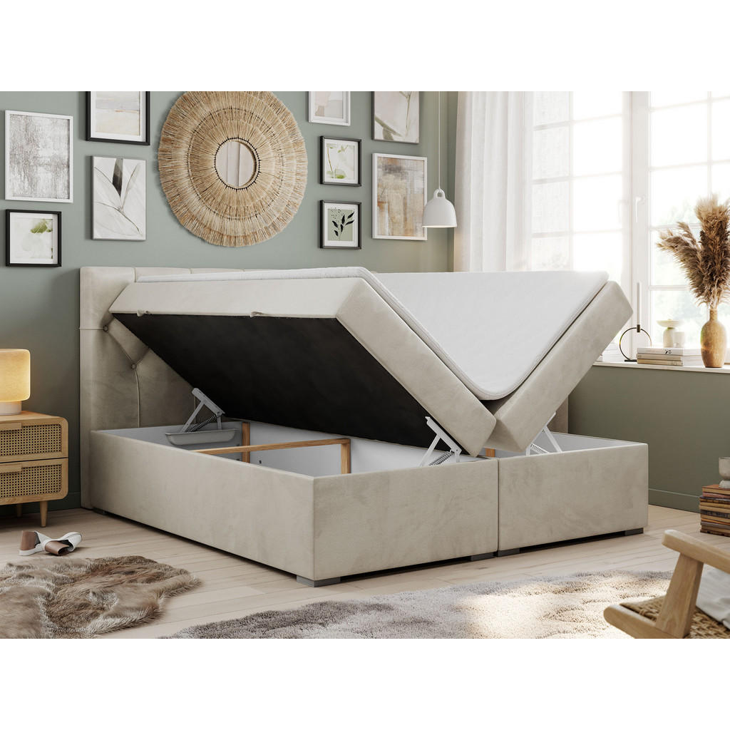 Thumbnail - MKS Boxbett, Beige, Textil, 2-Sitzer, H4, Rechteckig, 160x200 cm, Schlafzimmer, Betten, Boxspringbetten