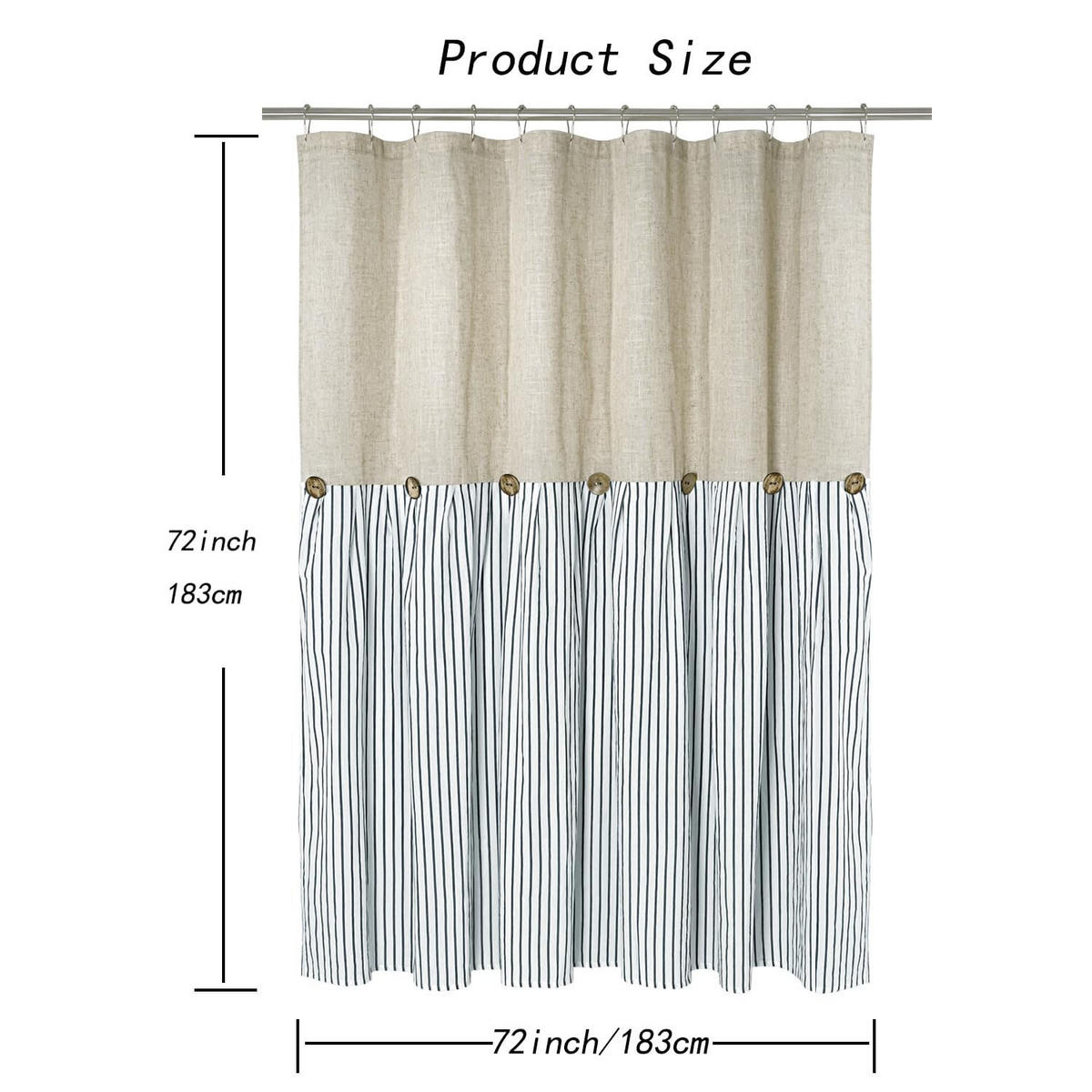 DUSCHVORHANG Blau Leinen Stil maschinenwaschbar wasserdicht breit lang - Blau, Textil (183/183cm) - MCBOSON