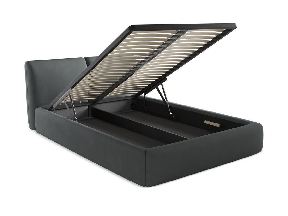POLSTERBETT mit Bettkasten und Lattenrost 160x228 Grau - Schwarz/Graphitfarben, Kunststoff/Textil (140/200cm) - Makamii