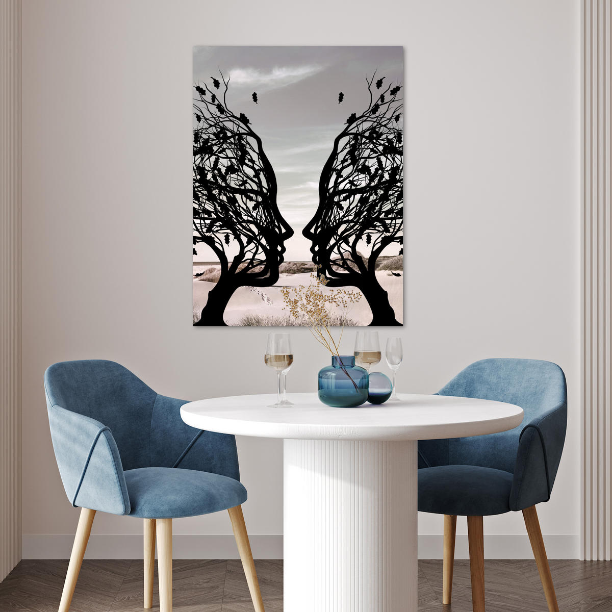 POSTER Strand - Meer - Menschen - Baum - Moderne Kunst 60x80 cm - Hellgrau, Papier (60/80/0.1cm) - MuchoWow