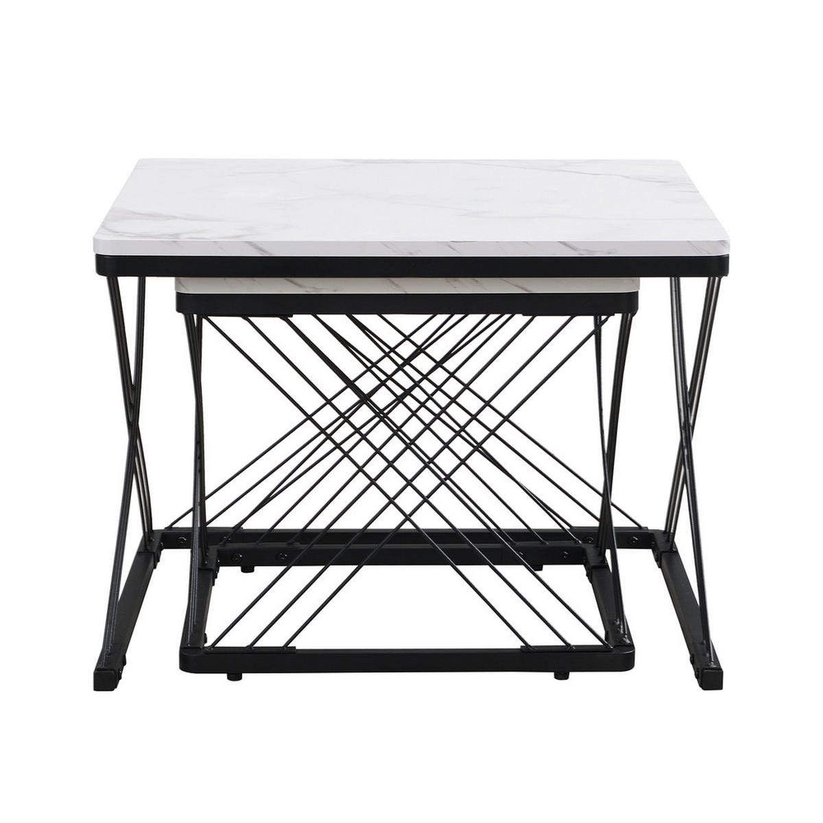 COUCHTISCH Set 2-tlg Quadratisch Hochglanz Marmoroptik Höhenverstellbar 30kg - Weiß, Holz (81.99/70/17.5cm) - FLIEKS