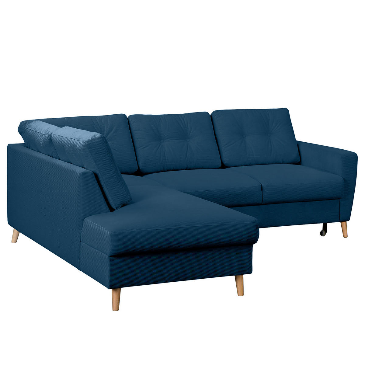 ECKSOFA mit Ottomane - Blau/Braun, Holz/Textil (230/200cm) - home24