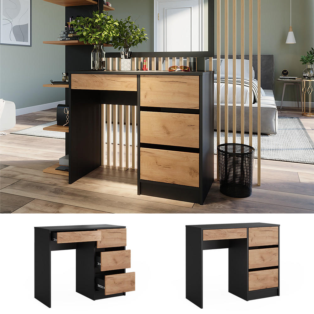 SCHREIBTISCH Sherry Anthrazit/Goldkraft Eiche 90 x 75 cm - Anthrazit/Eiche Wotan, Holzwerkstoff (40/90/75cm) - Vicco