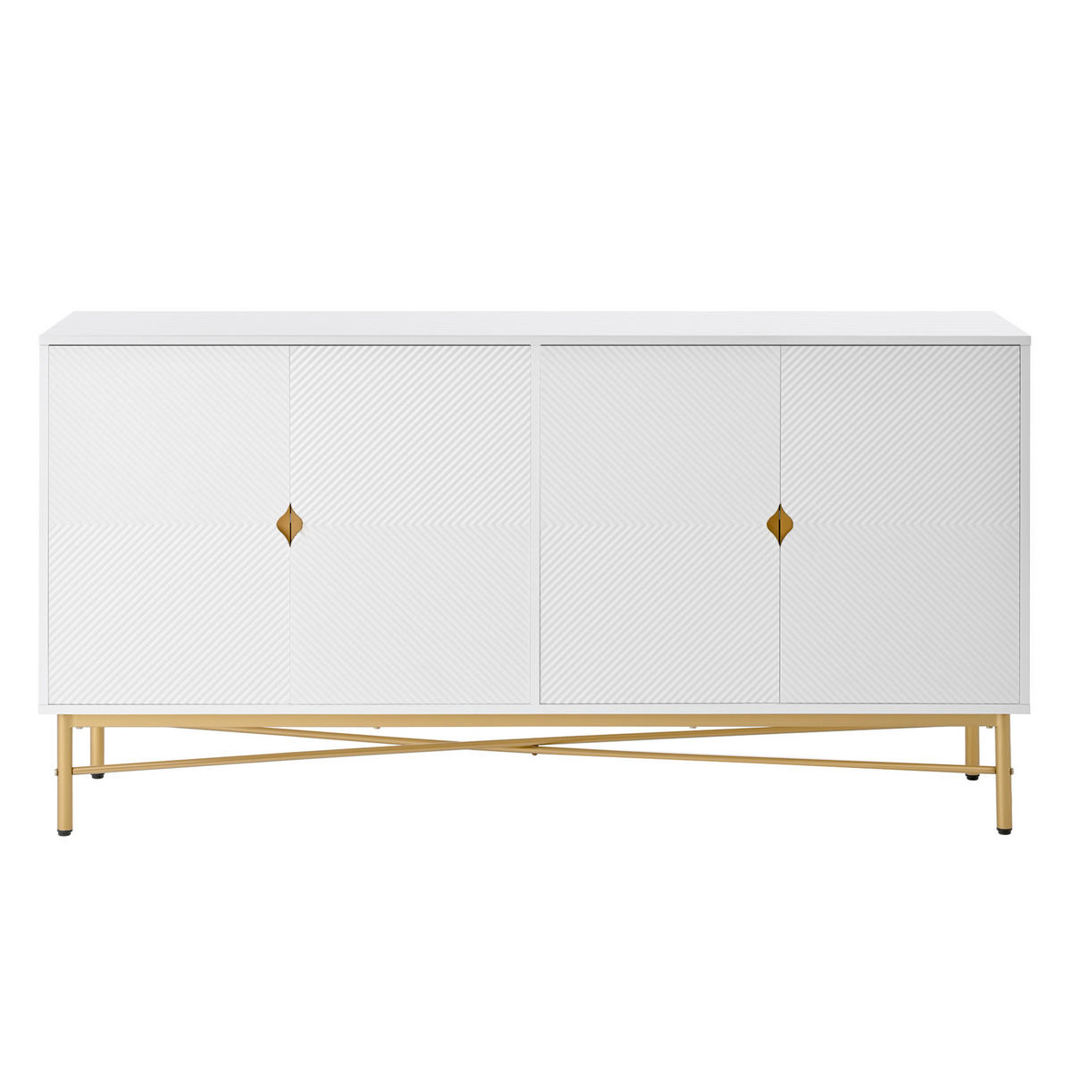 SIDEBOARD aus MDF und Spanplatte 160x40x82 cm Weiß mit 4 Türen, Soft-Close und strukturierter Front - Weiß, Holzwerkstoff (160/82/40cm) - Modfu