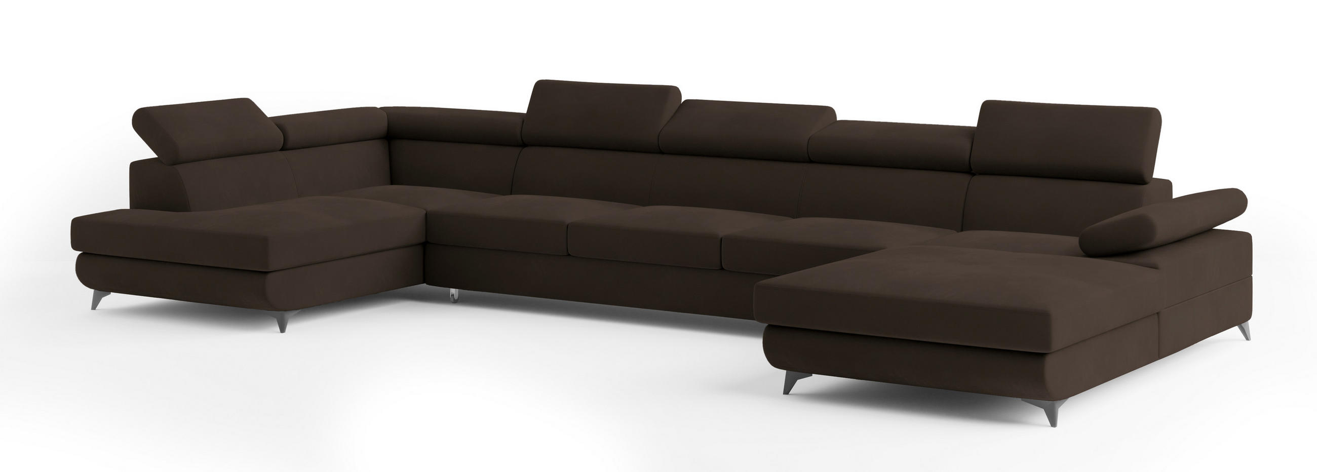 WOHNLANDSCHAFT MONTIVA Braun Velours-Stoff mit Schlaffunktion - Braun, Holz (410/89/190cm) - MASSENO