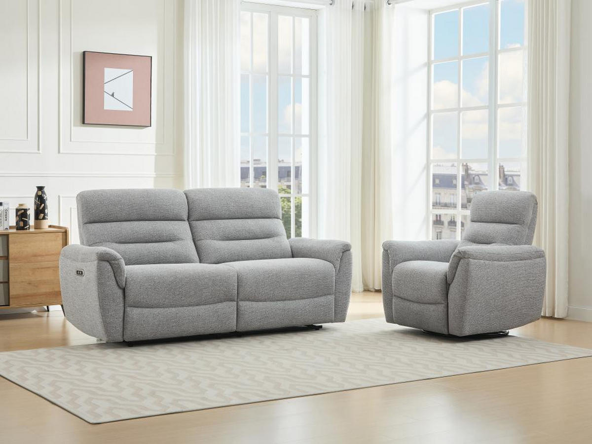 3-SITZER Sofa + elektrischer Relaxsessel - Strukturstoff - Grau - BREVIO - Grau, Textil (91/101/193cm) - Vente-Unique