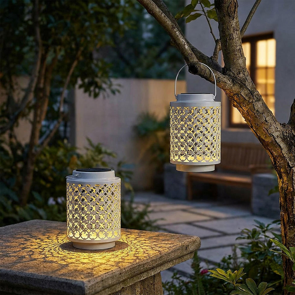 LED AUSSENLEUCHTE Metall Weiß Orientalisch 2er Set - Weiß, Metall (13/13/18cm)