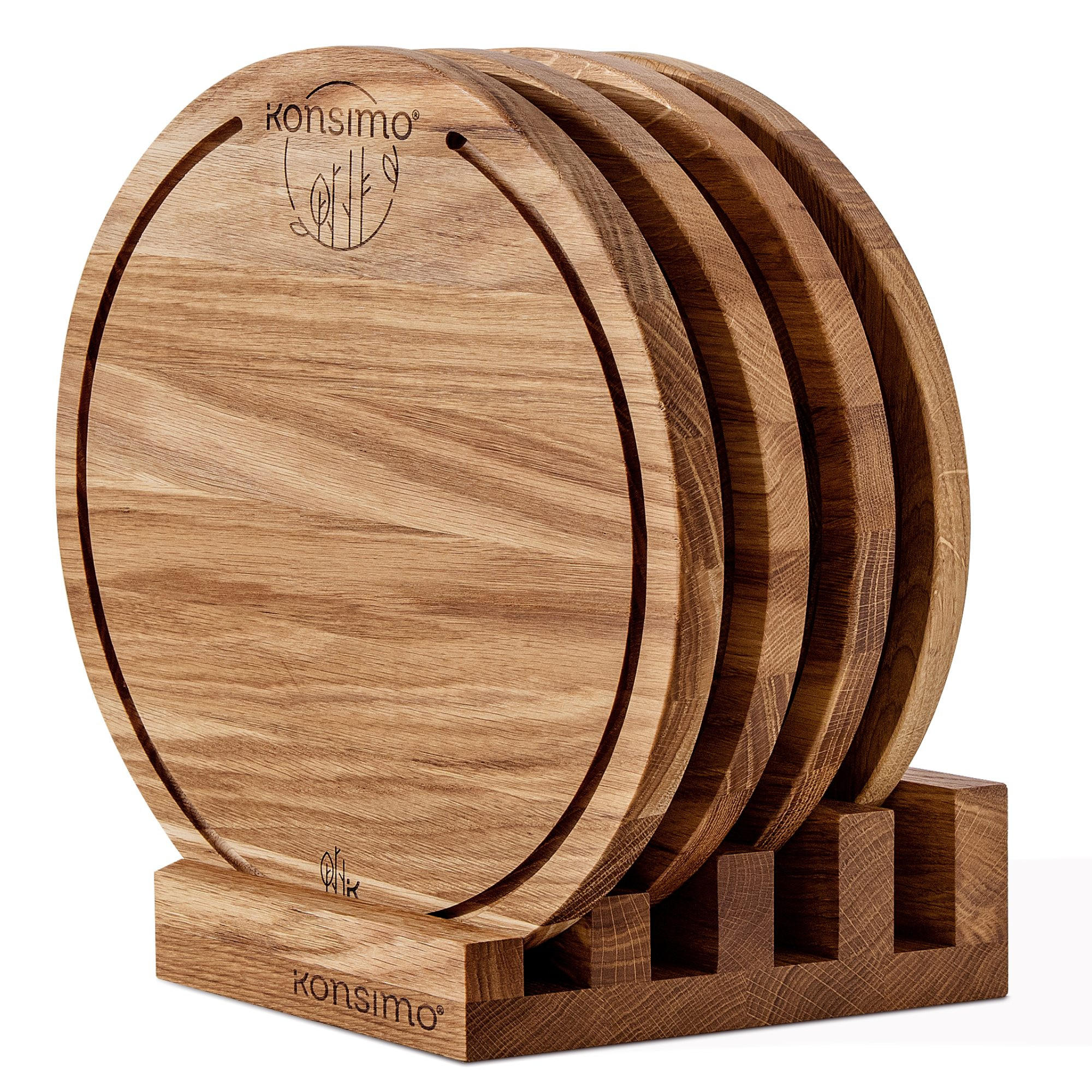 SCHNEIDEBRETT Set mit Halter Hemero 4tlg - Eichefarben, Holz (32/8cm) - KONSIMO®