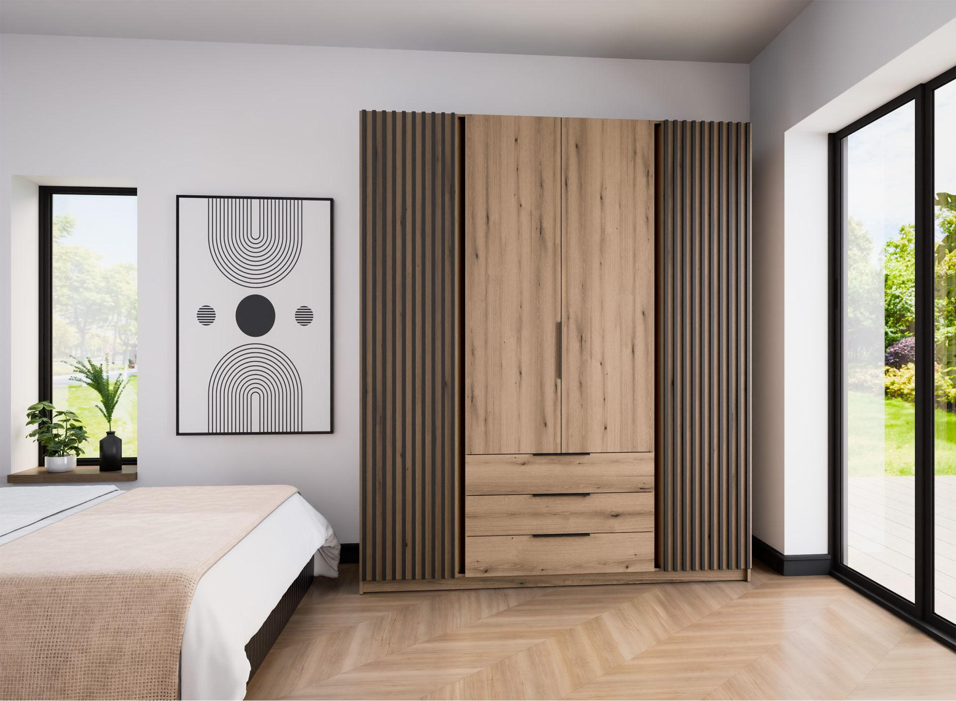 KLEIDERSCHRANK Kaja Eiche Evoke 200 cm - Eichefarben/Schwarz, Holzwerkstoff/Metall (200/239/61.9cm) - Selsey