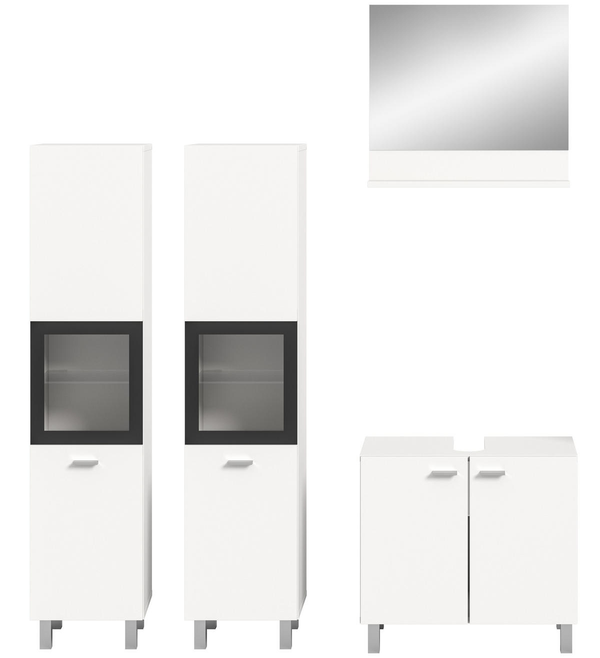 BADKOMBINATION 4tlg. Boston/Tampa Bad in weiß Nachbildung und schwarz B/H/T: 137x186x33 cm - Weiß, Holzwerkstoff (137/186/33cm)