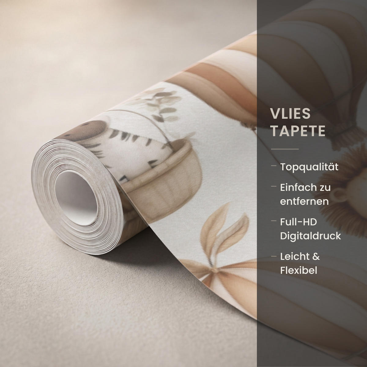 KINDERTAPETE - Safari - Heißluftballons - Taupe - 400x200 cm - Beige, Papier (400/200cm) - OnlyWow