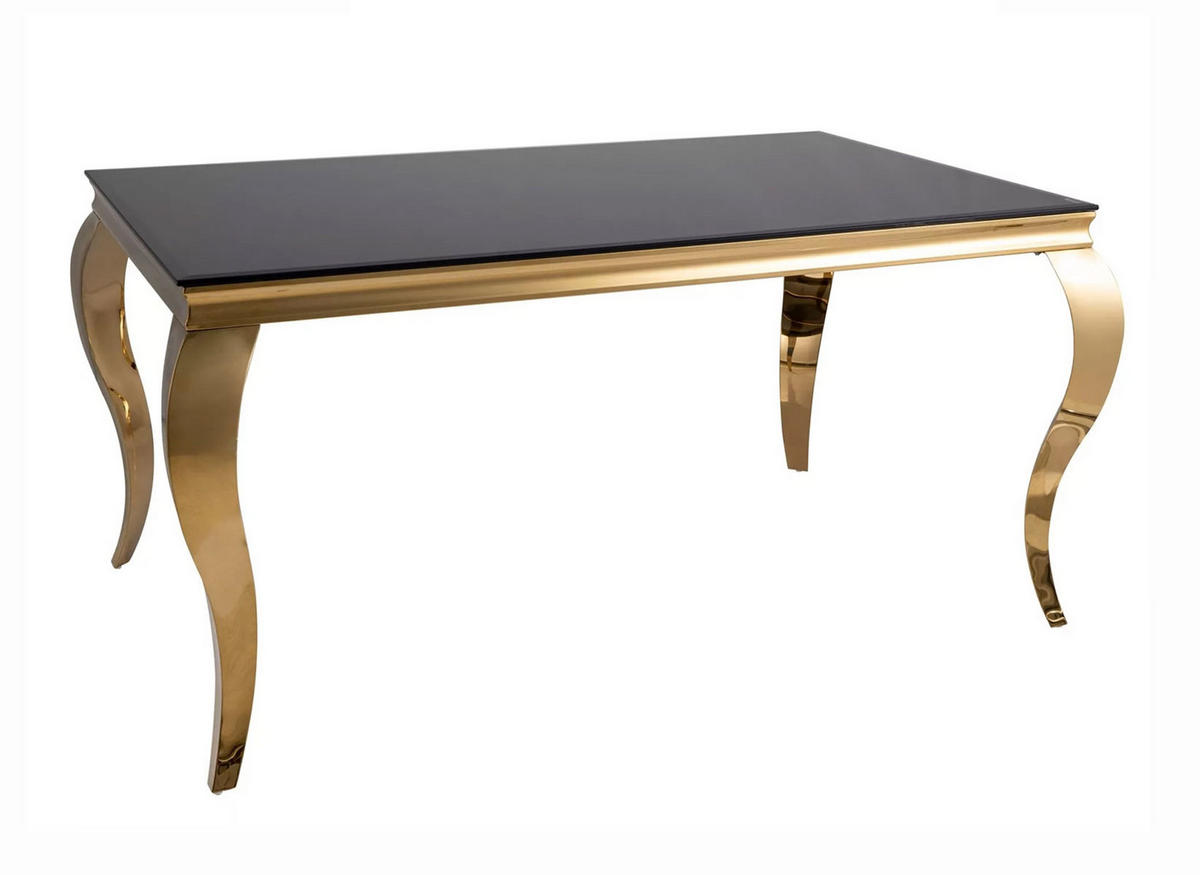 ESSTISCH Prince Schwarzglas / Gold 150 / 90 / 75cm - Goldfarben/Schwarz, Glas/Holz (90/150/75cm) - Feldmann-Wohnen