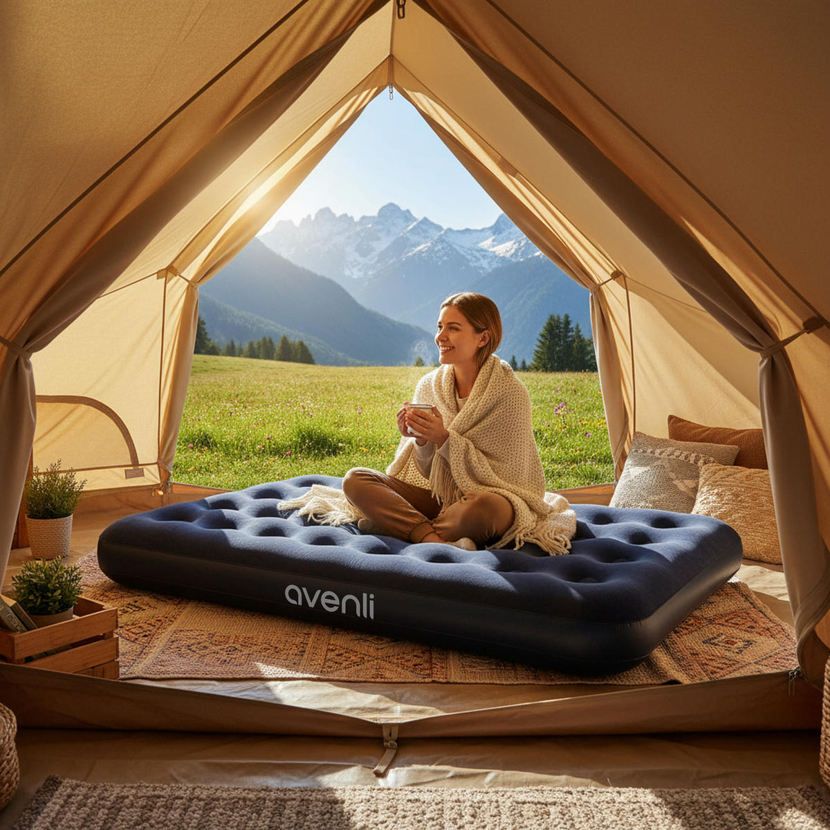 LUFTBETT Luftmatratze Camping 2 Personen 191x137x22cm blau aufblasbar ohne Pumpe - Blau, Kunststoff (137/191cm) - Avenli