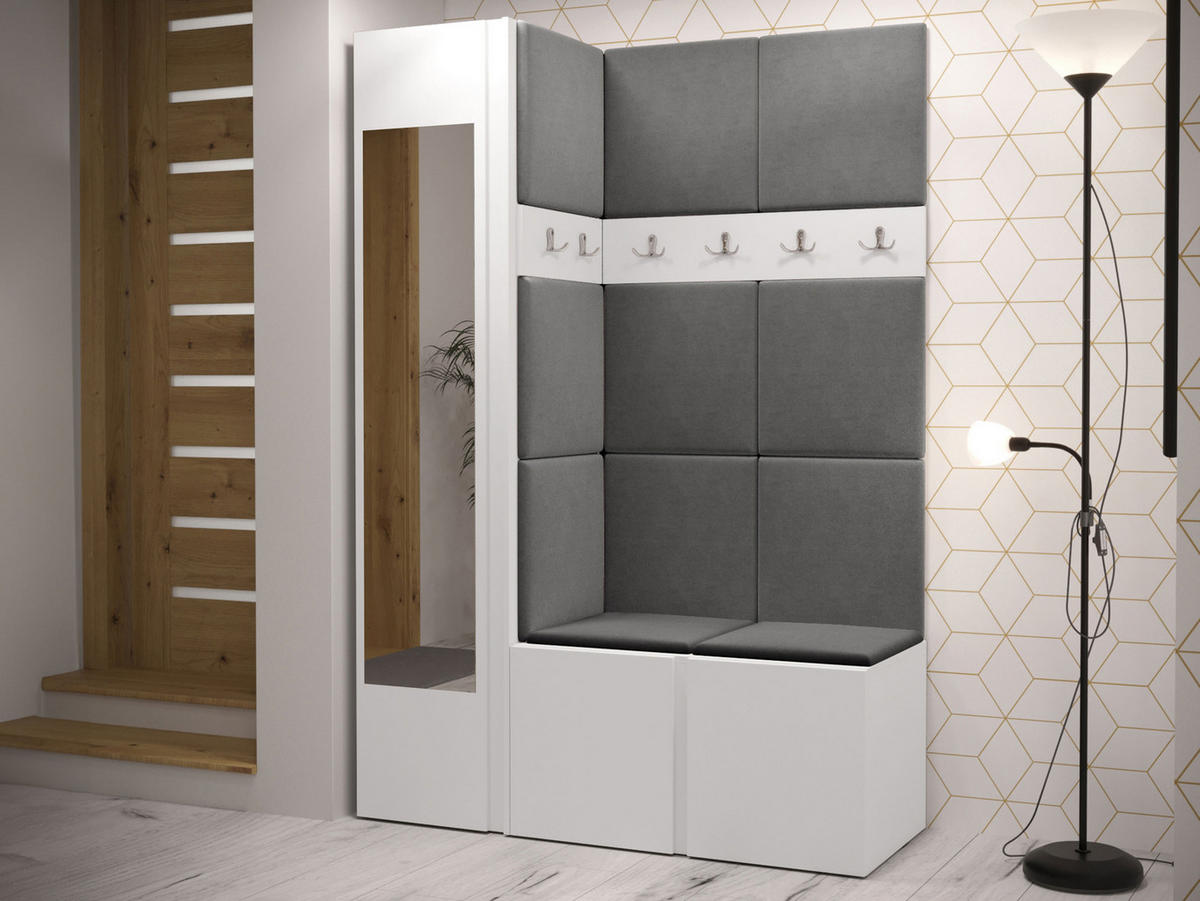 GARDEROBEN-SET Orion X - Weiß/Grau, Holzwerkstoff/Kunststoff (124/186/46cm) - MIRJAN24