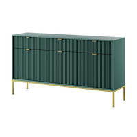 SIDEBOARD Eternas 3T 3S Grün 154/83/39 cm – goldene Füße, mit geriffelten Fronten - Goldfarben/Grün, Holzwerkstoff (154/83/39cm) - AX Living