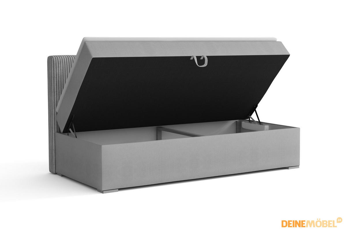 BOXBETT PAOLO 100/200 Boucle Dunkelgrau mit Taschen-Federkernmatratze H4 - Dunkelgrau, Holz/Holzwerkstoff (100/200cm) - Deine Möbel 24