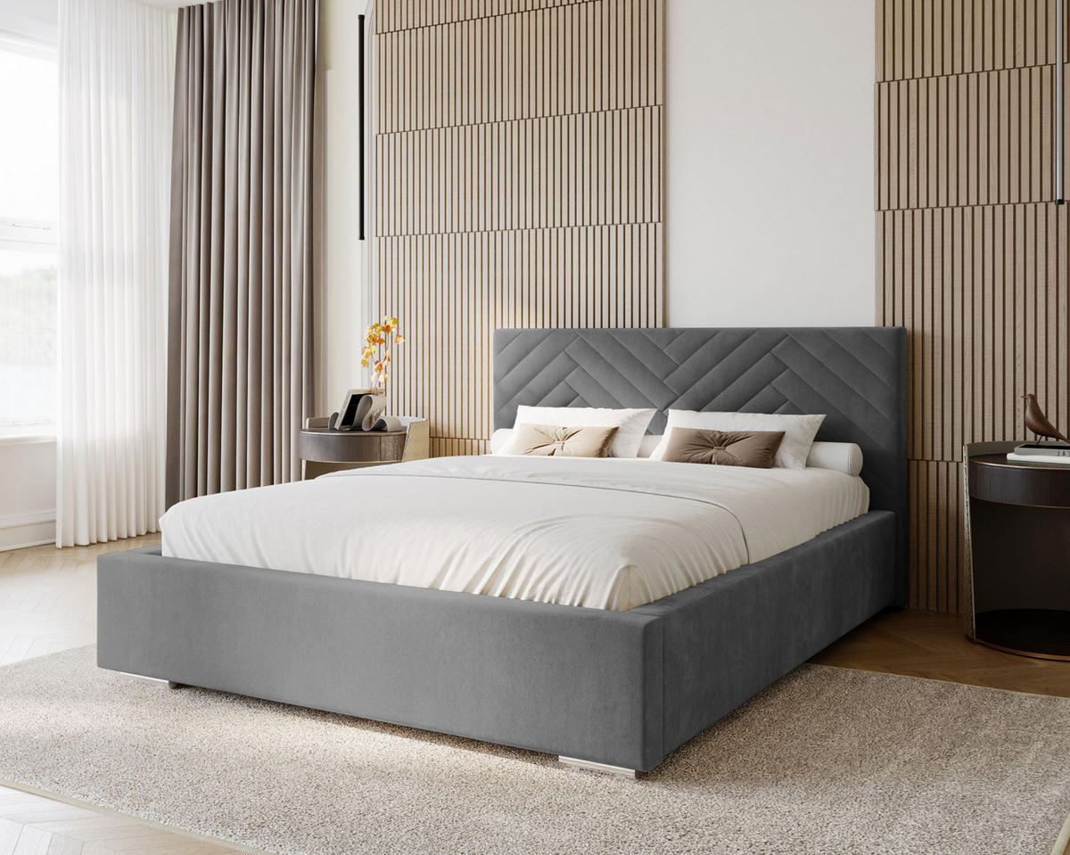 POLSTERBETT Aura 120x200 cm, Doppelbett mit Bettkasten und Lattenrost aus Holz, Velourstoff: Dunkelgrau - Dunkelgrau, Holz/Kunststoff (120/200cm) - Marpur