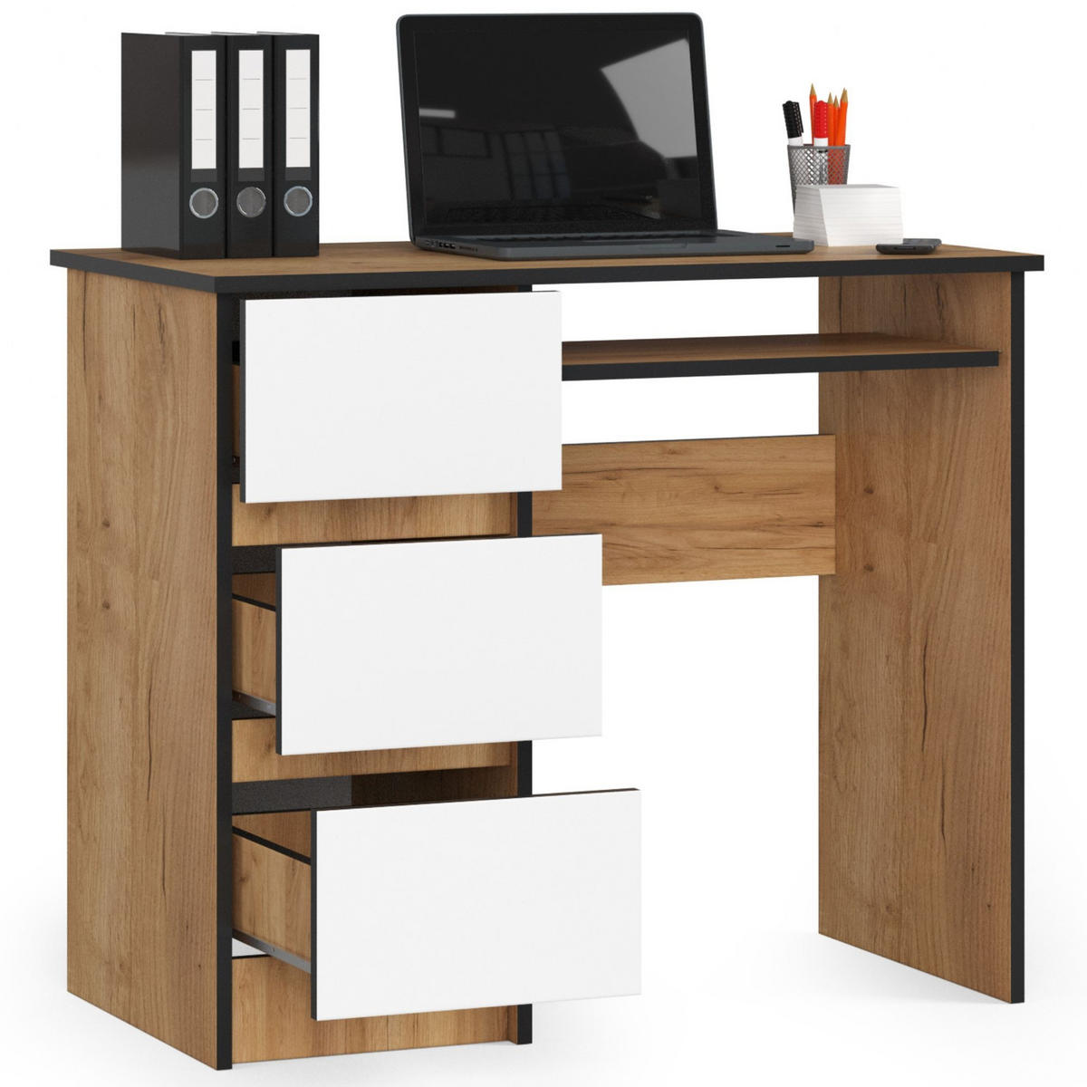 SCHREIBTISCH Eichefarben, Weiß 90x50x77 cm - Eichefarben/Weiß, Holzwerkstoff (50/90/77cm) - Akord