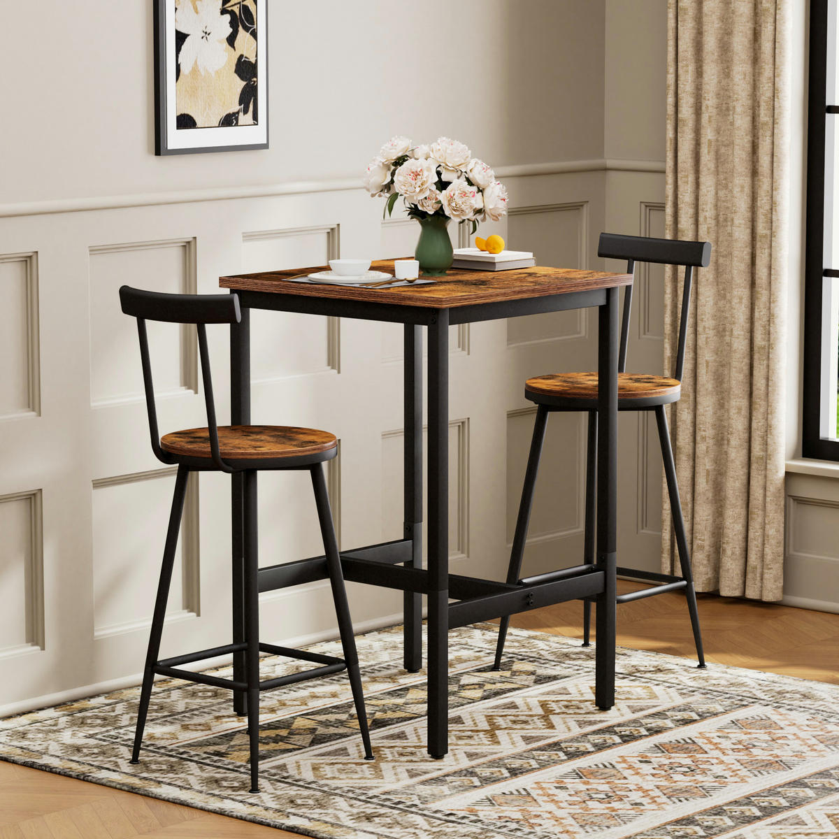 BARTISCH-SET DE-39323 2-teilig mit Rückenlehnen Schwarz - Schwarz, Holzwerkstoff (60/92/60cm) - ComfortXL