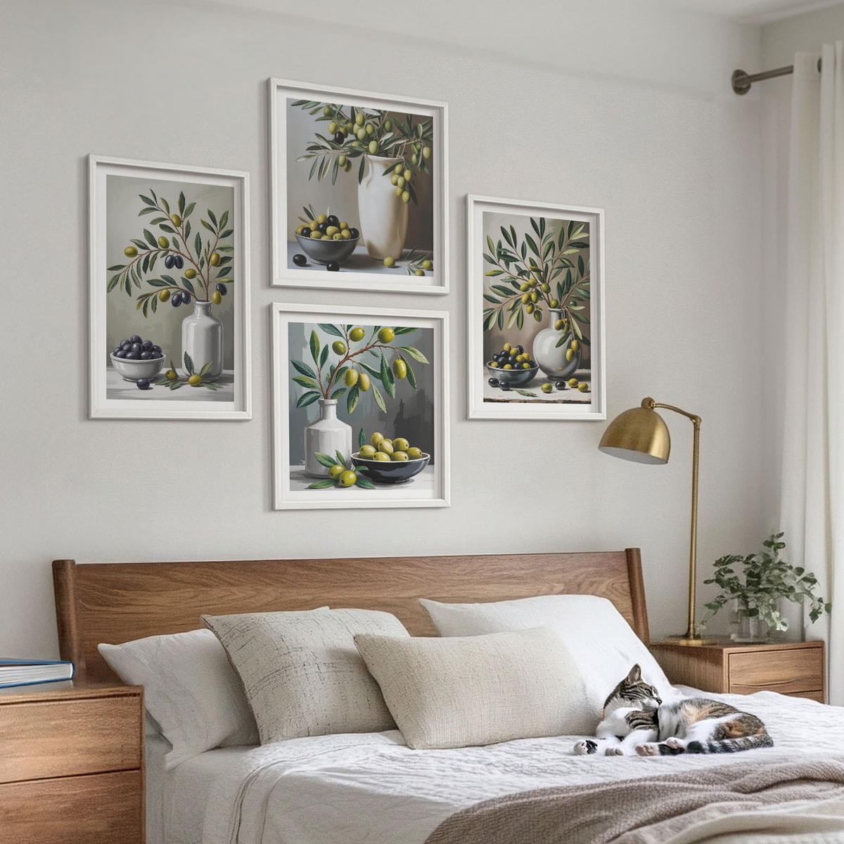 WANDBILDER 4er-Set - 50x50 cm & 40x60 cm Weißer Rahmen - Oliven in Keramikgrau - Weiß, Kunststoff (50/50cm) - ArtPrintCave